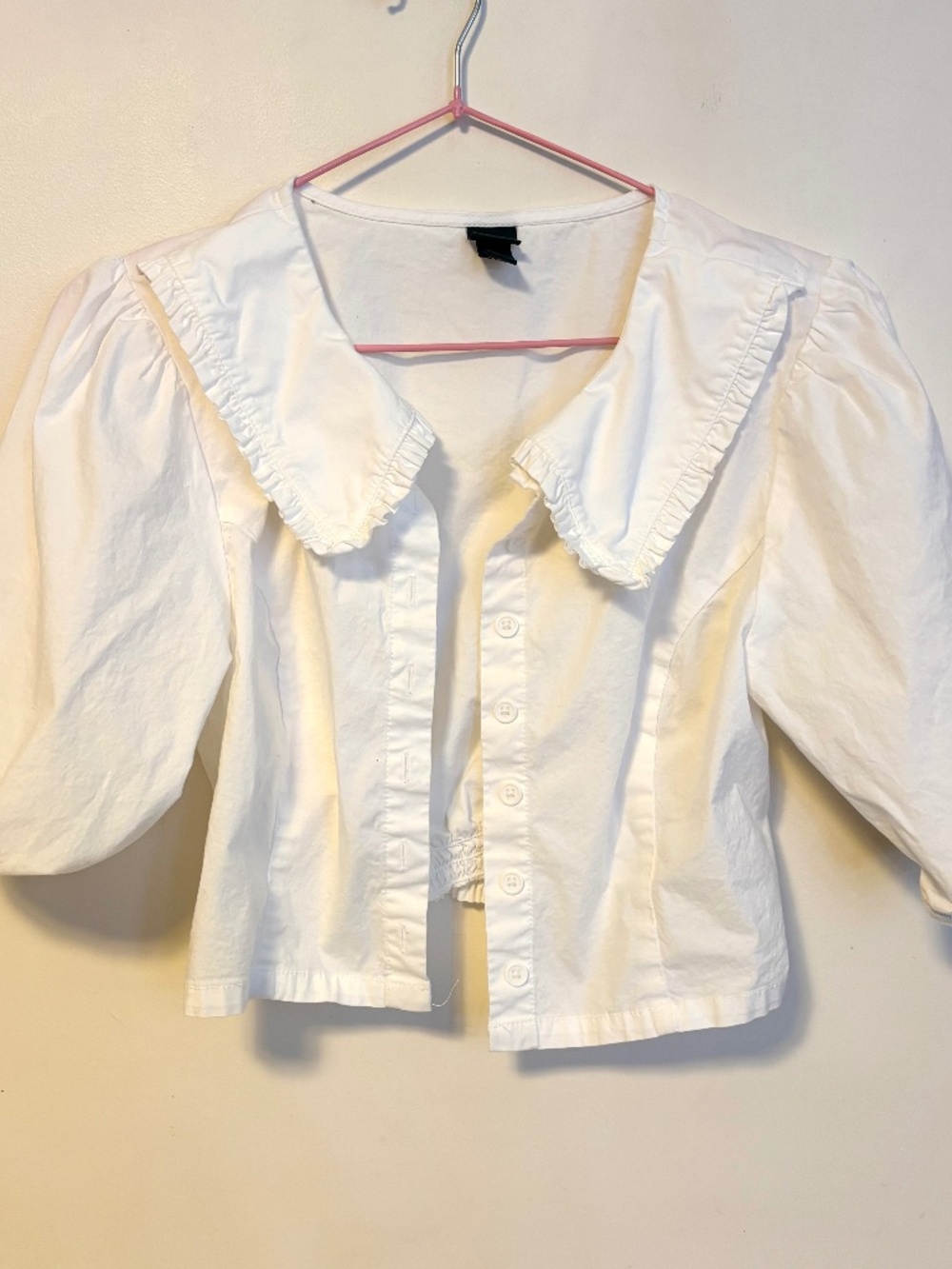 Wild Fable Peter Pan Collar Puff Sleeve Button Down Crop Top Blouse White Small